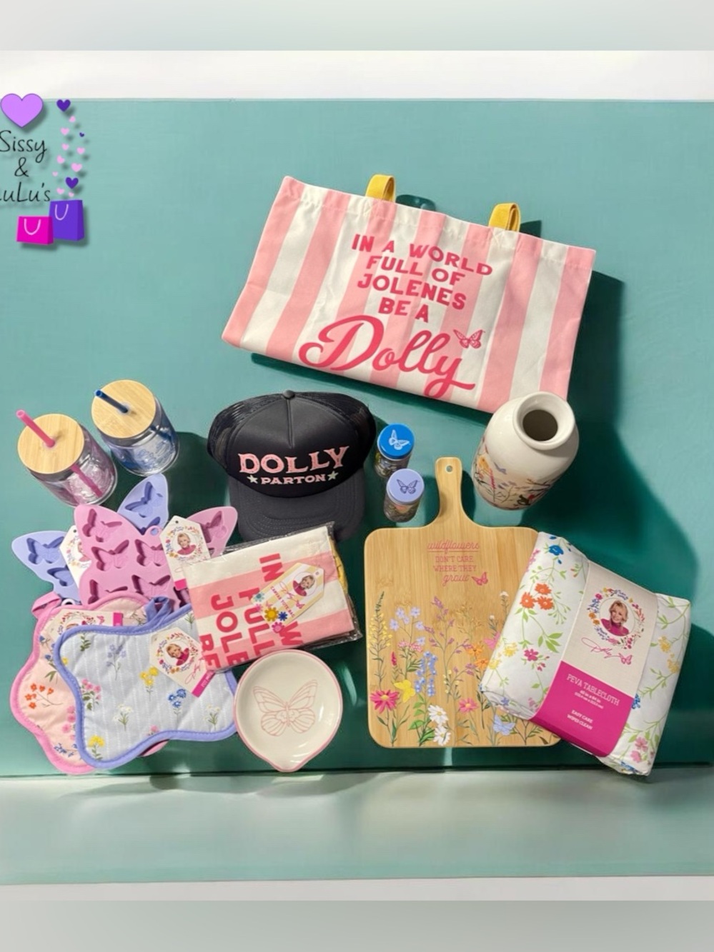 Dolly Parton Kitchen & Home Gift Bundle Lot Tote Hat Tumblers Trays Decor